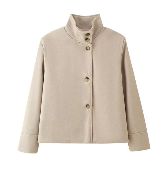 Damen modische Kurzjacke mit hohem Kragen und Knopfverschluss R&B