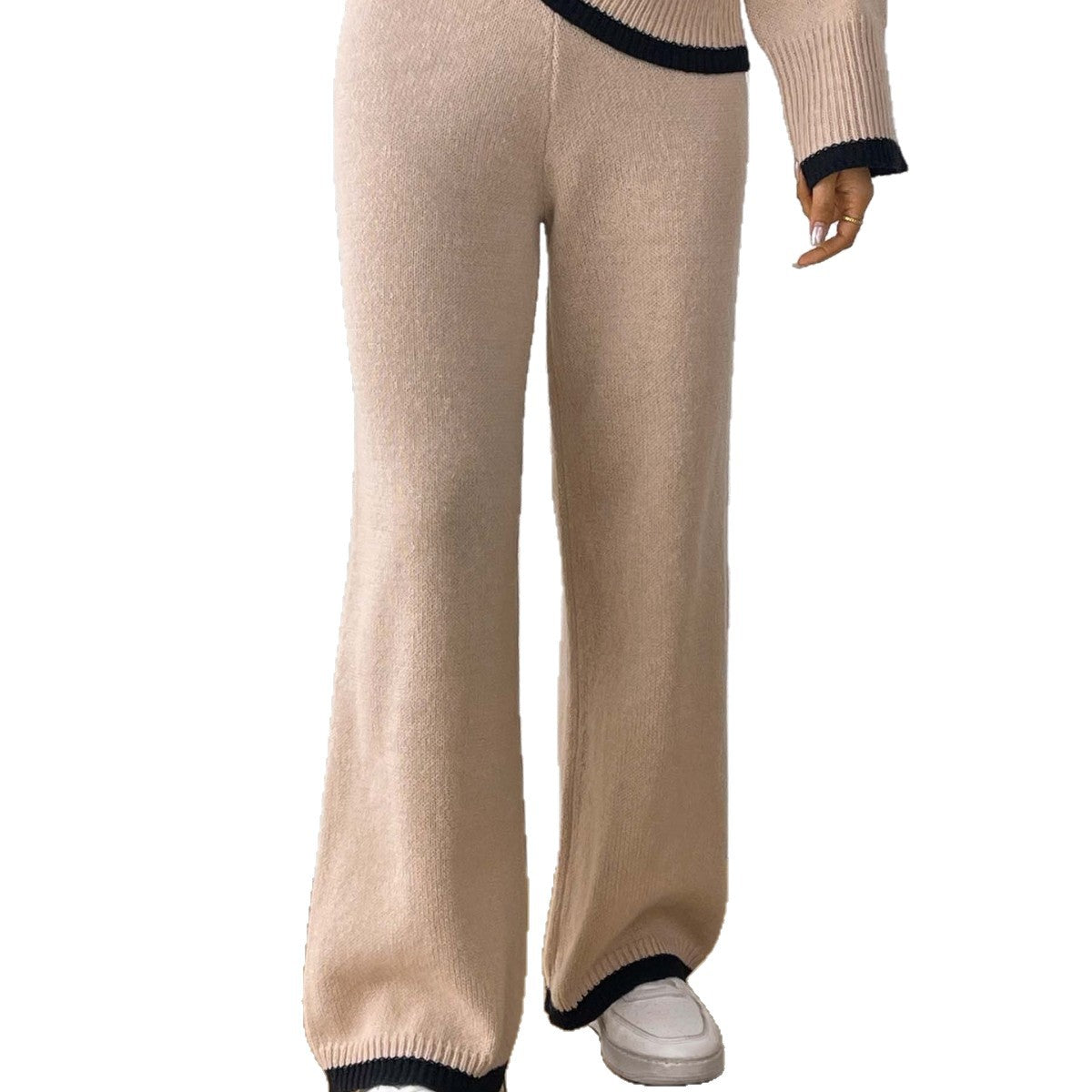 Damen lässige Strickhose mit kontrastierendem Bündchen R&B