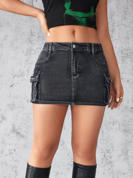 Damen Cargo-Rock im Jeansstil mit funktionalen Taschen R&B