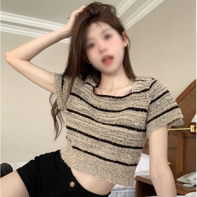 Damen Cropped Top mit modischem Streifenmuster und lässigem Schnitt