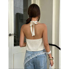 Damen trendiges Stricktop mit tiefem V-Ausschnitt und modischen Metallic-Akzenten R&B