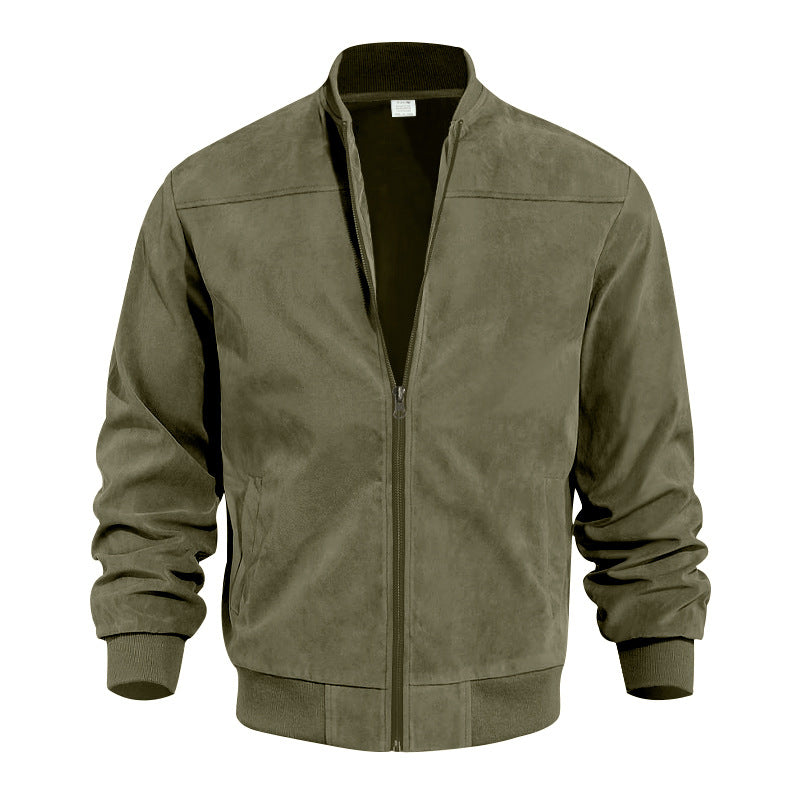 Herren nan Veloursleder-Optik Bomberjacke mit Stehkragen Rippbündchen und seitlichen Eingrifftaschen R&B