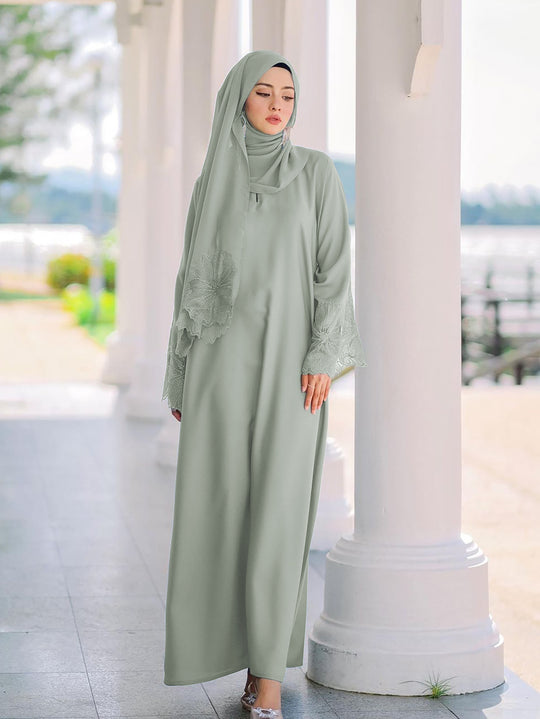 Damen Elegantes Maxi-Kleid mit floralem Spitzenbesatz R&B