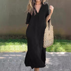 Damen Lässiges Maxikleid mit V-Ausschnitt und seitlichen Schlitzen R&B