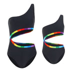 Damen Einseitiger Triangel-Bikini mit buntem Akzentband R&B