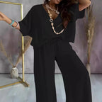 Damen Jumpsuit mit lässigem V-Ausschnitt und weitem Bein R&B