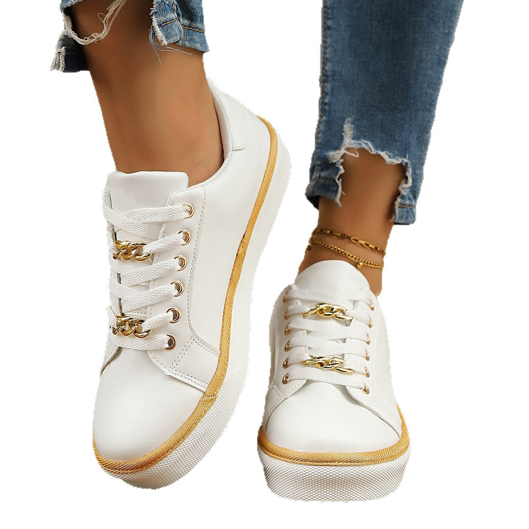Damen modische Schnürsneaker mit goldener Kettenverzierung R&B