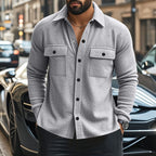 Herren nan modische Overshirt-Jacke in Filzoptik mit aufgesetzten Brusttaschen und sichtbarer Druckknopfleiste R&B