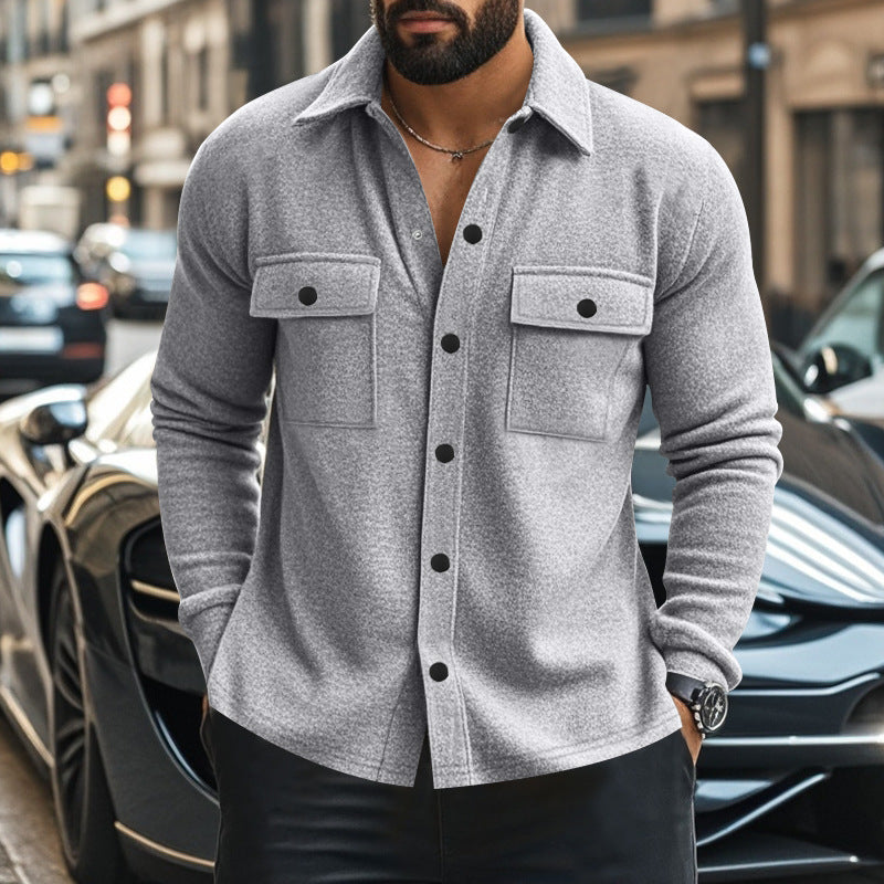 Herren nan modische Overshirt-Jacke in Filzoptik mit aufgesetzten Brusttaschen und sichtbarer Druckknopfleiste R&B