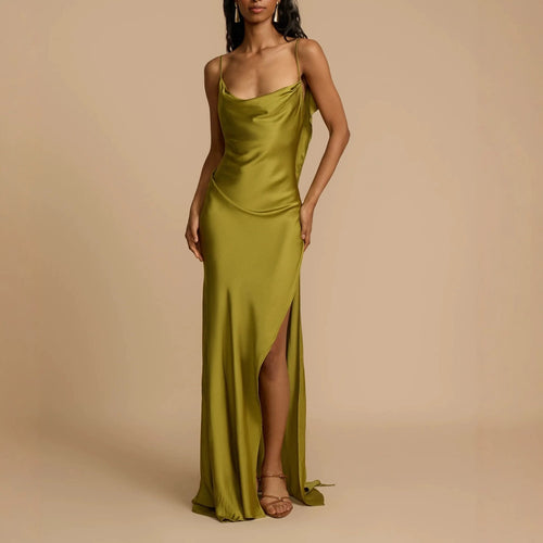 Damen Elegantes Maxikleid mit tiefem Ausschnitt und seitlichem Schlitz R&B