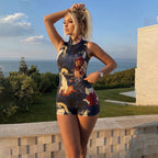 Damen Kunstvolle Bodysuit mit Stehkragen und einzigartigem Print R&B