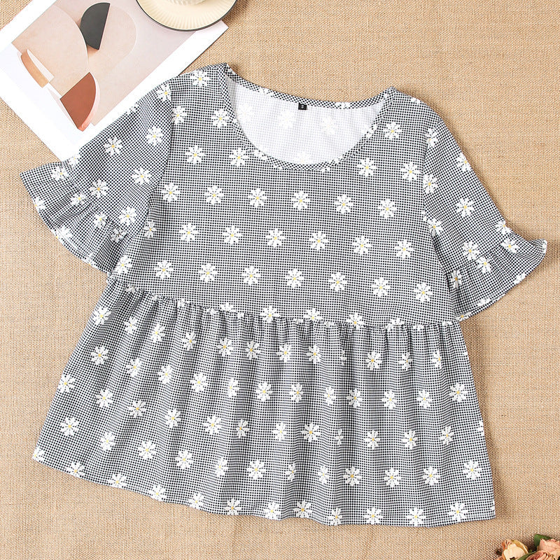 Damen Kurzarm Bluse mit floralem Design und Rüschendetails R&B