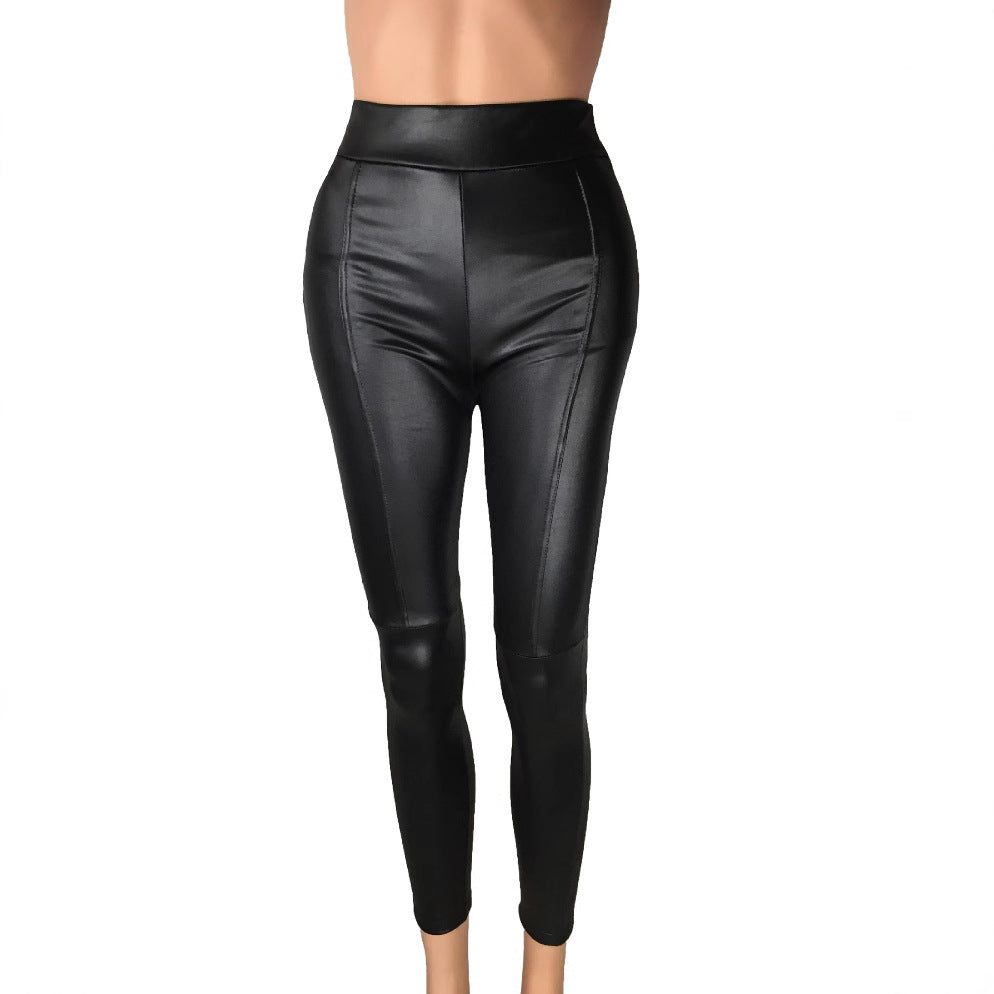 Damen Hochtaillierte Leggings aus hochwertigem Kunstleder mit nahtloser Verarbeitung R&B