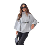 Damen elegante Umhangbluse mit gefaltetem Design und tailliertem Gürtel R&B