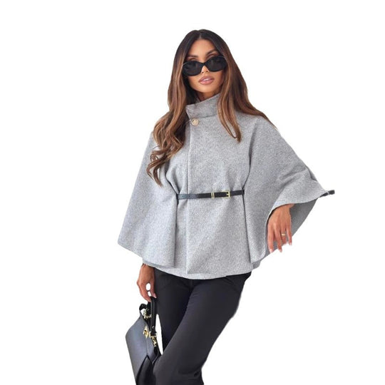 Damen elegante Umhangbluse mit gefaltetem Design und tailliertem Gürtel R&B
