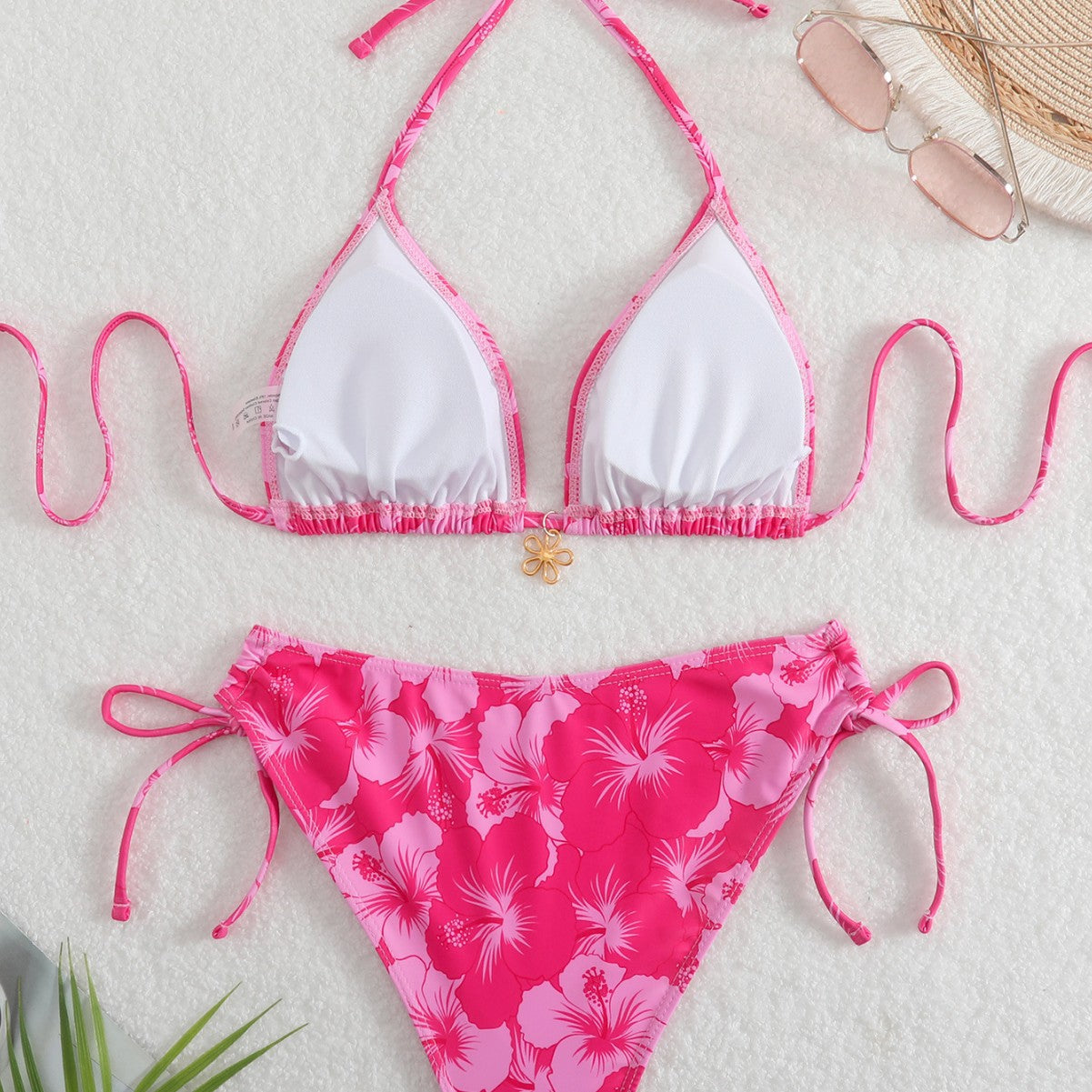 Damen Triangel-Bikini mit verspielten Floral-Details R&B