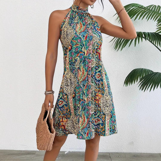 Damen Halterneck Kleid mit buntem Paisley-Muster R&B