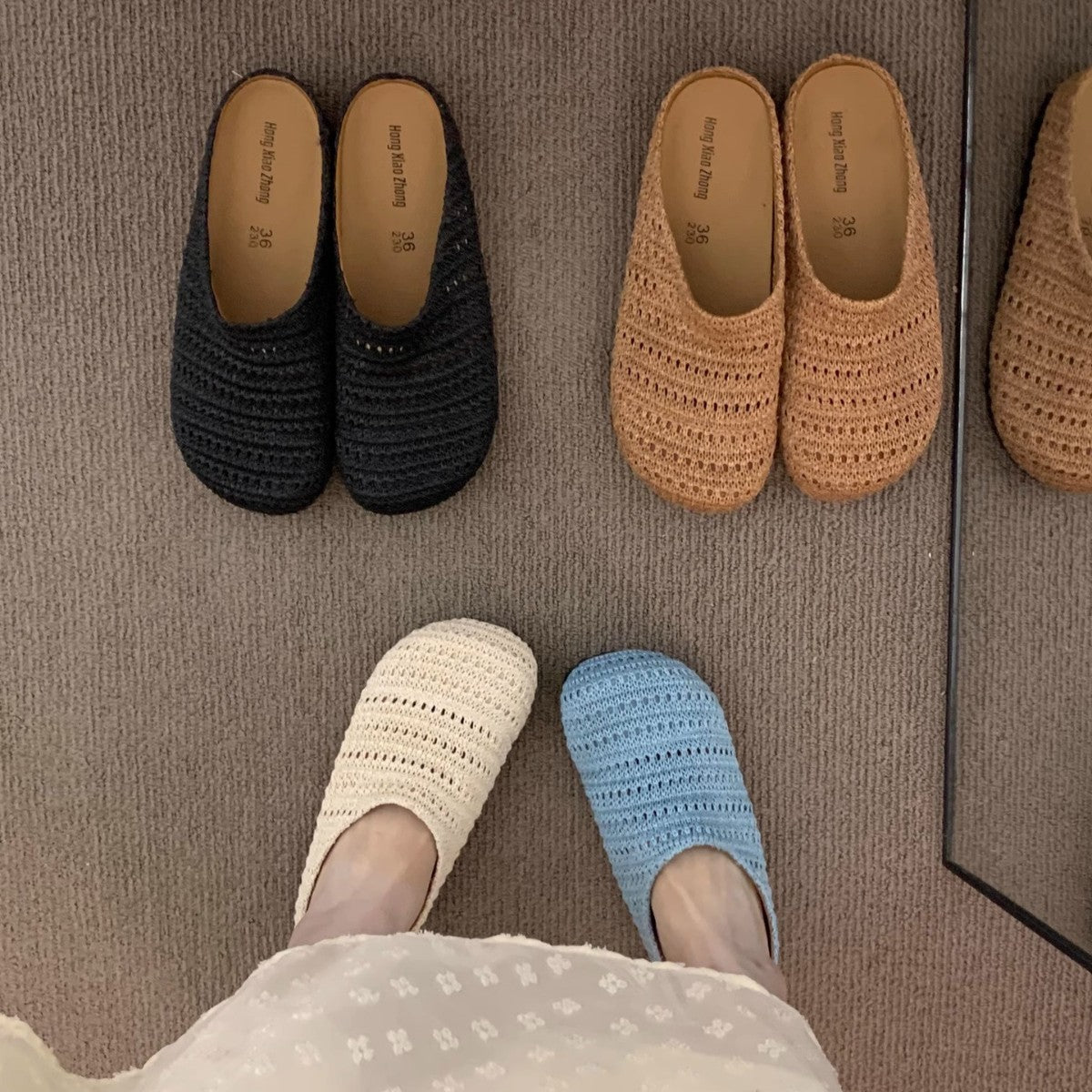 Damen bequeme Slipper aus atmungsaktivem Textilmaterial R&B