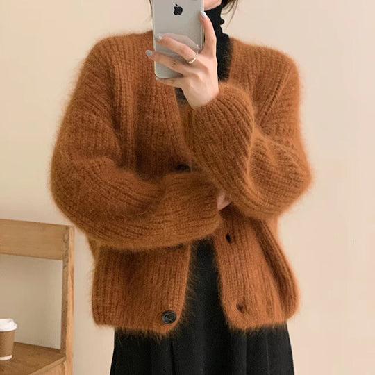 Damen Kuscheliger Strickcardigan mit großen Knöpfen R&B