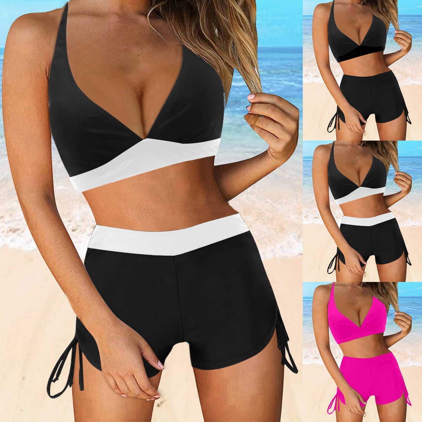 Damen Sportliches Bikini-Set mit modischem Hochbund und SeitenbindR&Bändern R&B