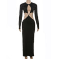Damen Peek-A-Boo Cut-Out Maxikleid mit langem Arm und figurformendem Design R&B