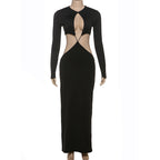 Damen Peek-A-Boo Cut-Out Maxikleid mit langem Arm und figurformendem Design R&B