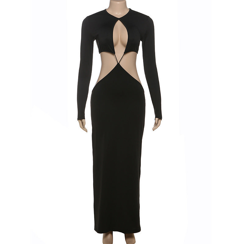 Damen Peek-A-Boo Cut-Out Maxikleid mit langem Arm und figurformendem Design R&B
