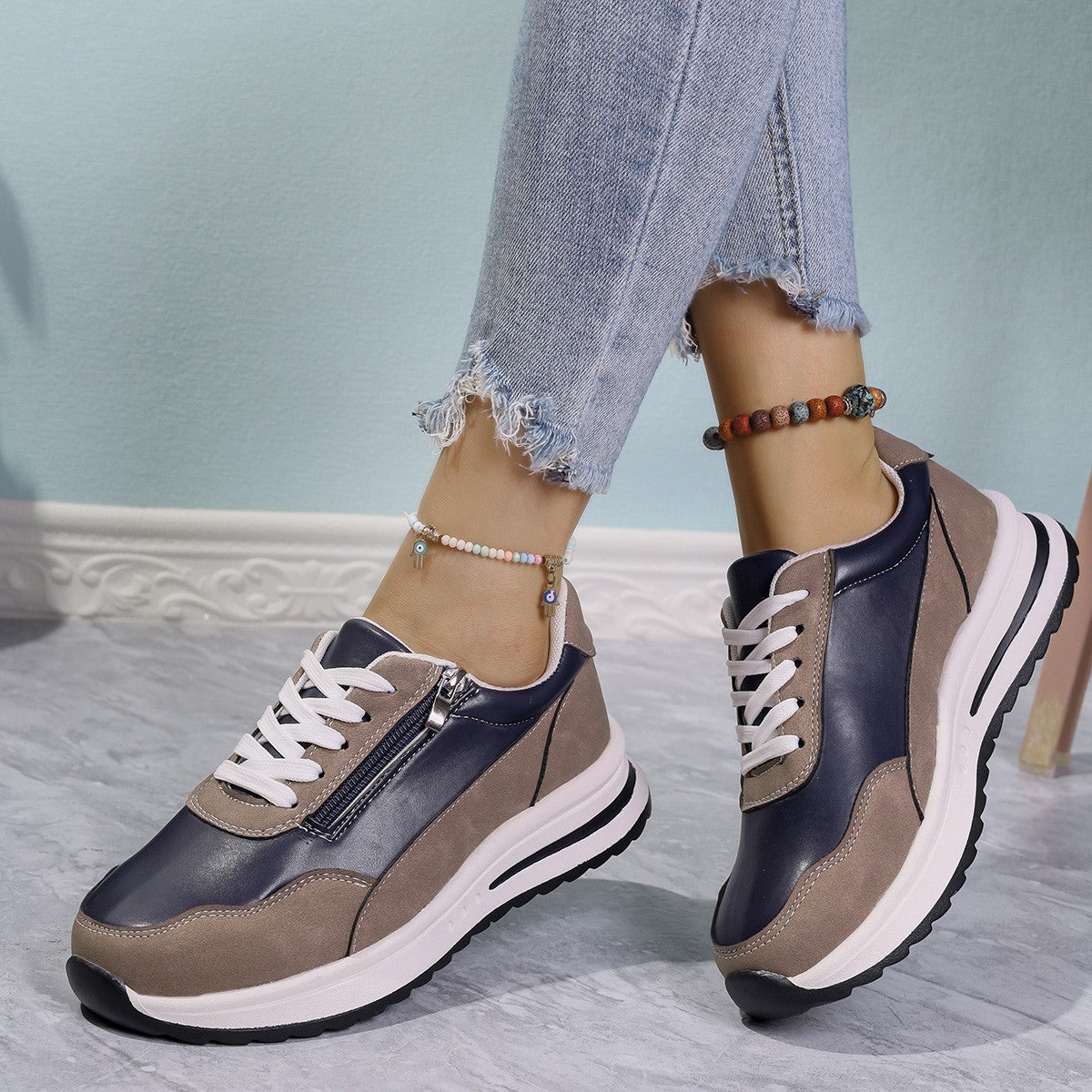 Damen Sportliche Sneakers mit praktischen Reißverschluss und atmungsaktiver Sohle R&B
