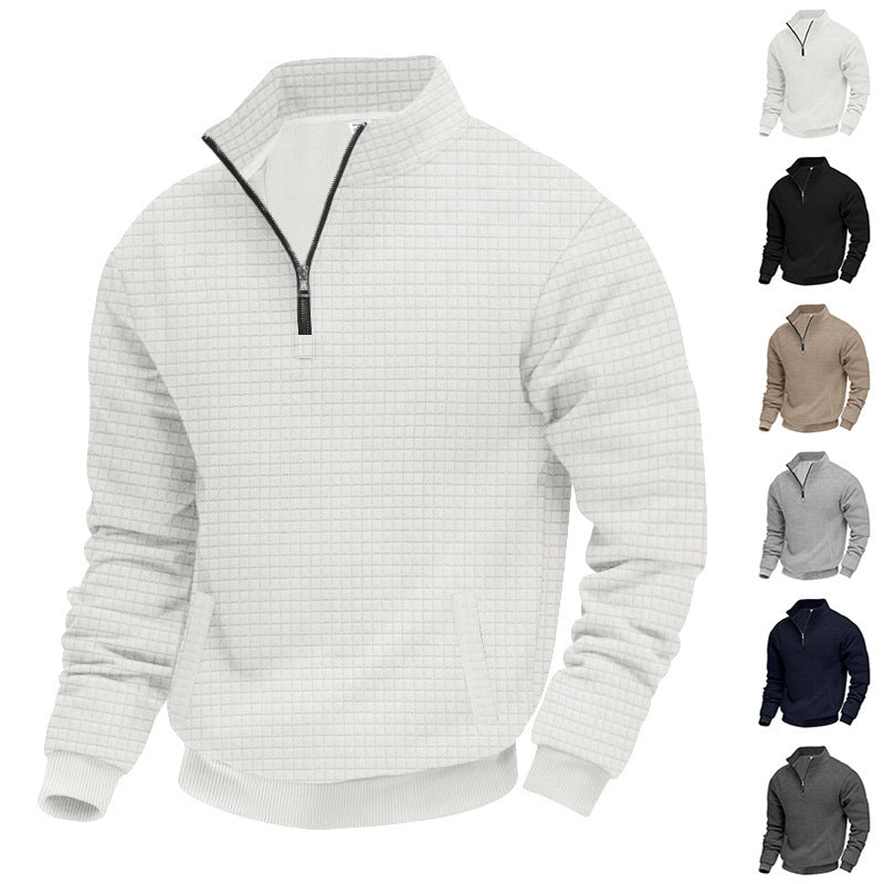 Herren Stepppullover mit halbem Reißverschluss und modernem Strukturdesign R&B