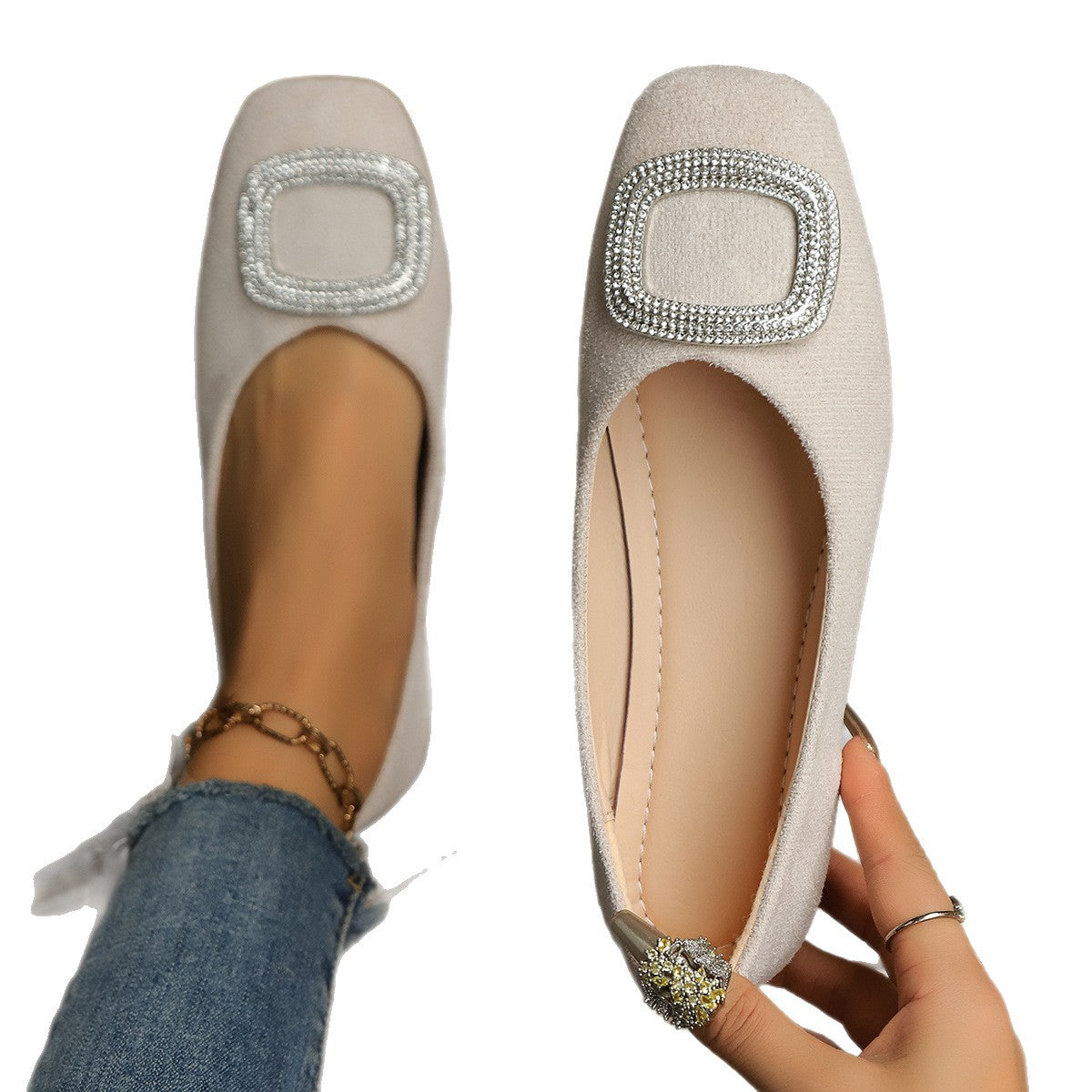 Damen elegante Ballerinas mit schimmerndem Schmuckdetail R&B