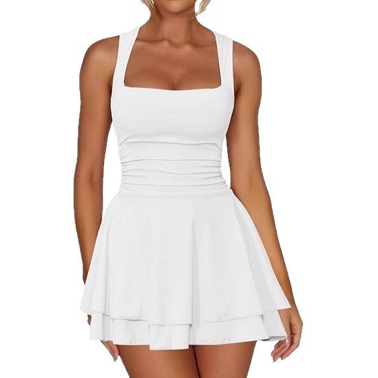 Damen sportliches Kleid mit Raffungen und weit schwingendem Rock R&B