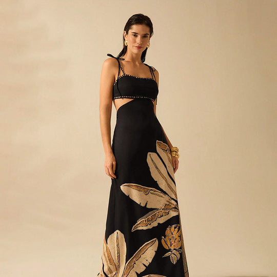 Damen Maxikleid mit floralem Muster und funkelnden Akzenten R&B