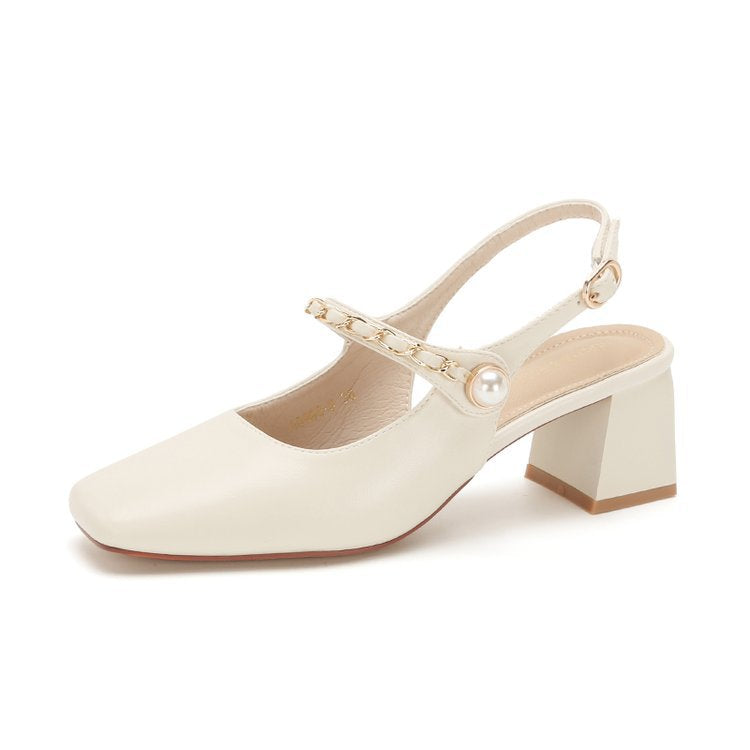 Damen Slingback-Pumps mit quadratischem Absatz und Perlenakzenten R&B