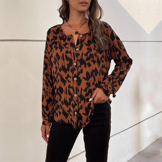 Damen Bluse mit elegantem Tiermuster und lässigem Schnitt R&B