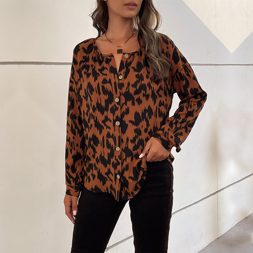 Damen Bluse mit elegantem Tiermuster und lässigem Schnitt R&B