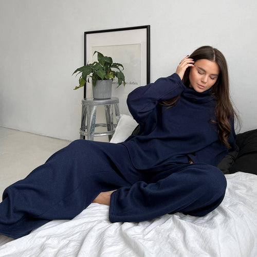 Damen komfortables Lounge-Set mit weitem Schnitt und hohem Kragen R&B