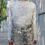 Damen Strickpullover mit offenen Ärmeln und schimmernden Akzenten R&B