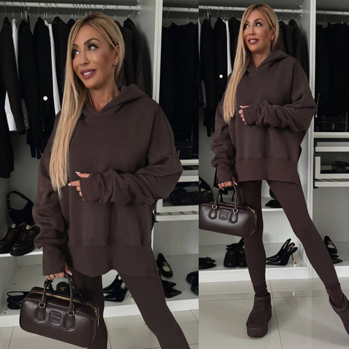 Damen legere Kapuzenpullover mit tierischem Muster und Daumenlöchern R&B