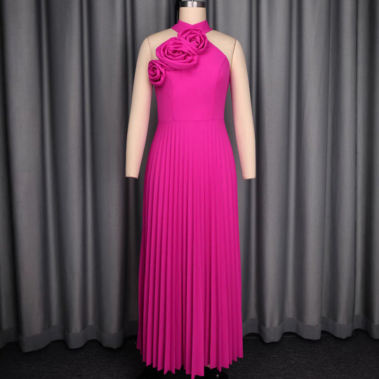 Damen Maxikleid mit asymmetrischem Schnitt und dekorativen Rosenapplikationen R&B