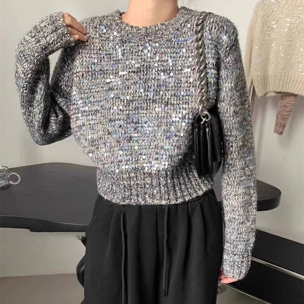 Damen Glitzernder Strickpullover mit Struktur und weitem Schnitt R&B