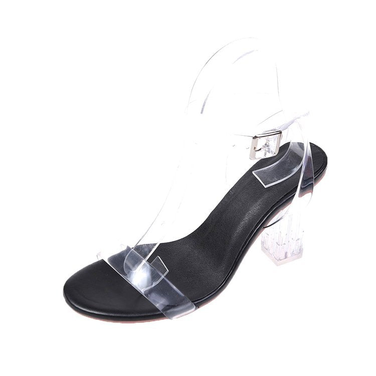 Damen transparente Sandalen mit Blockabsatz und elegantem Riemen R&B