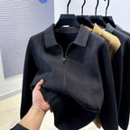 Damen Pullover mit strukturiertem Reißverschluss und klassischem Kragen R&B