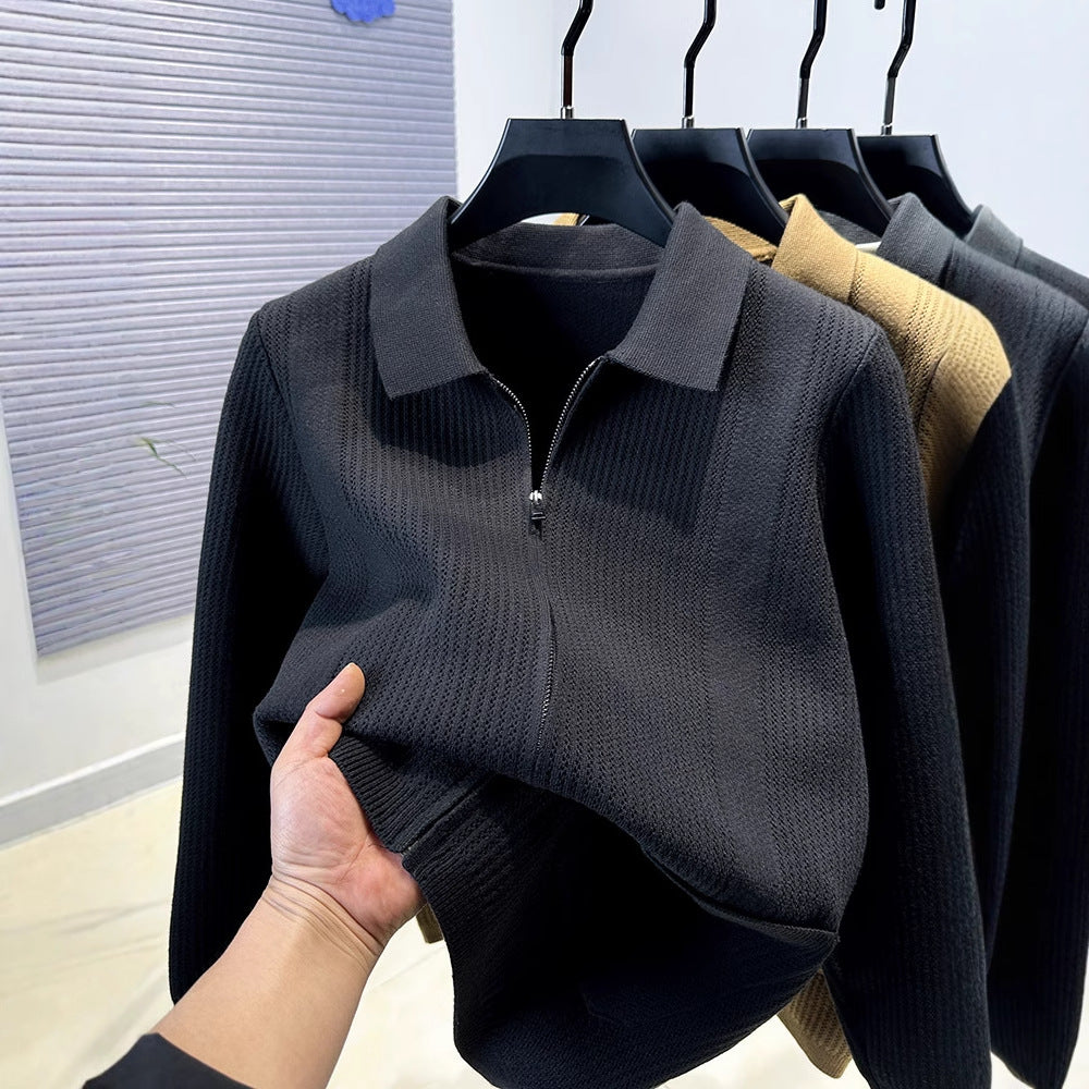 Damen Pullover mit strukturiertem Reißverschluss und klassischem Kragen R&B