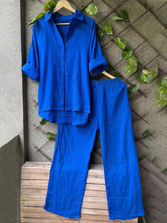 Damen lässiges Leinen-Hemd und Hose Set R&B