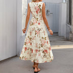 Damen Maxikleid mit floralem Muster und elastischem Taillenband R&B