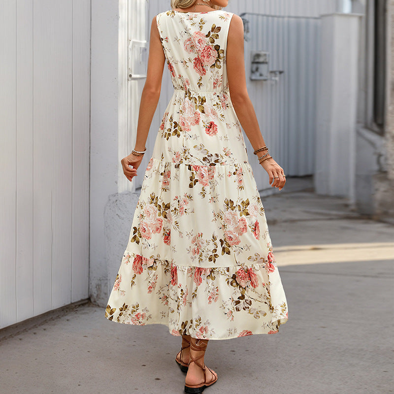 Damen Maxikleid mit floralem Muster und elastischem Taillenband R&B