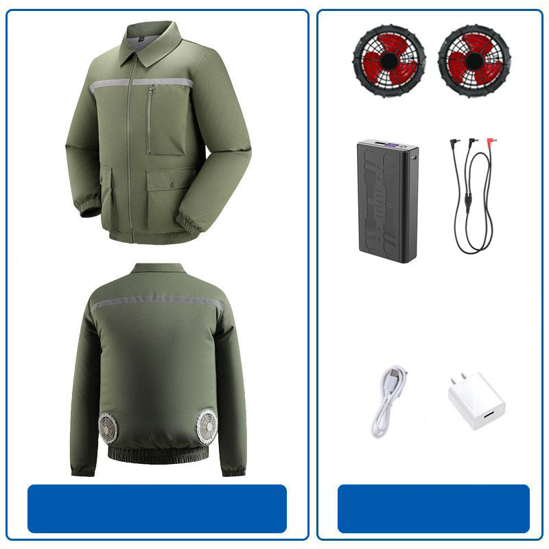 Herren nan belüftete Kühlarbeitsjacke mit seitlichen USB-Lüftern, reflektierendem Bruststreifen und multifunktionalen Taschen R&B
