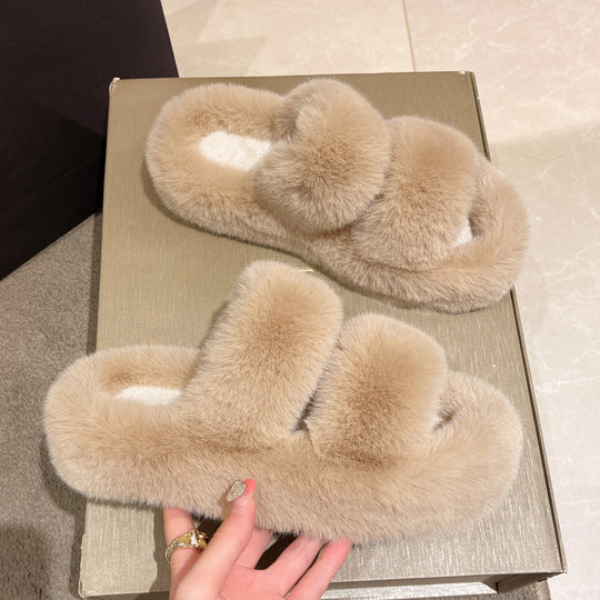 Damen Hausschuhe mit flauschigem Pelzdesign und komfortabler Sohle R&B