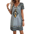 Damen lässiges Tunika-Kleid mit ethnischem Muster R&B
