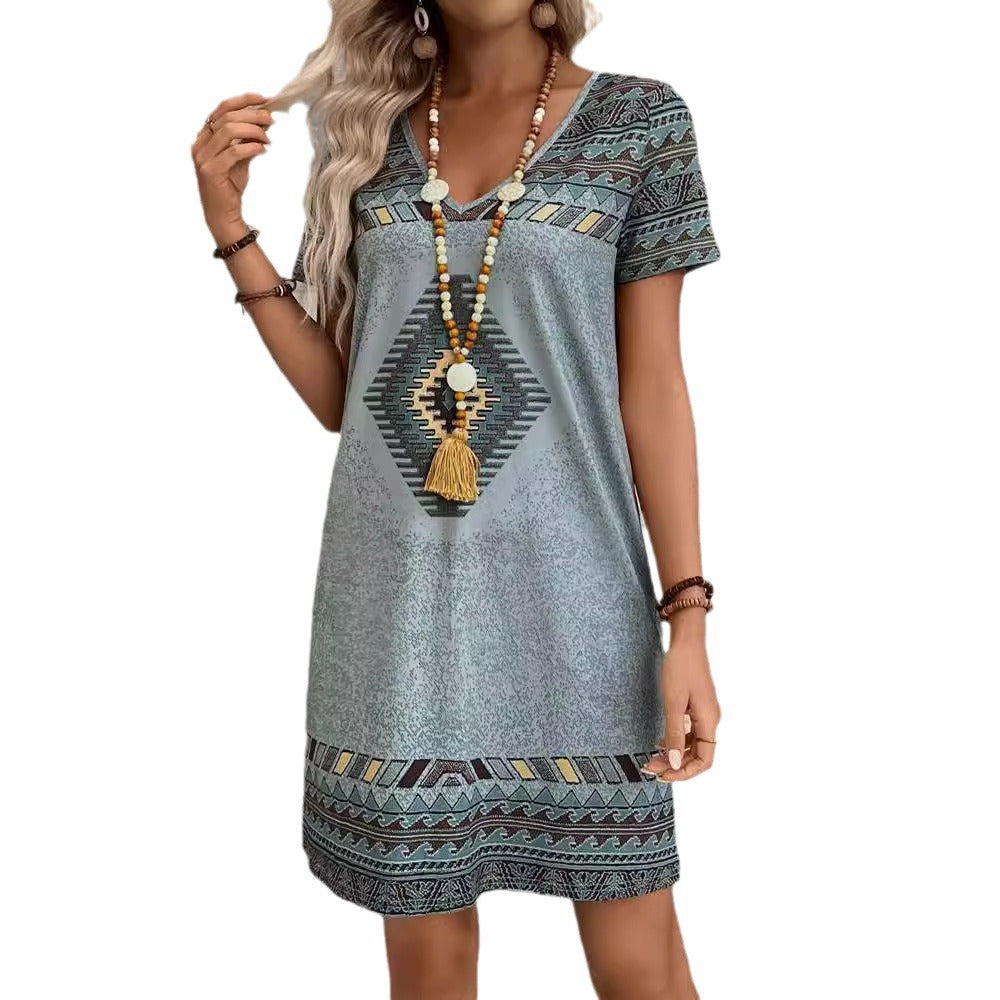 Damen lässiges Tunika-Kleid mit ethnischem Muster R&B